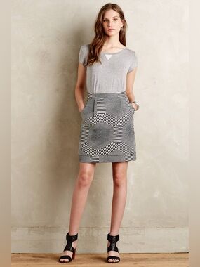 HD in Paris by Anthropologie Geometric Skirt Off-White and Black Medium